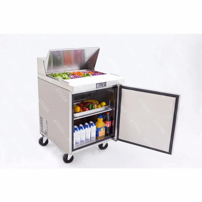 ATOSA 27" Refrigerated Standard Top Sandwich Prep. Table with 8 x 1/6 poly pans MSF8301GR 