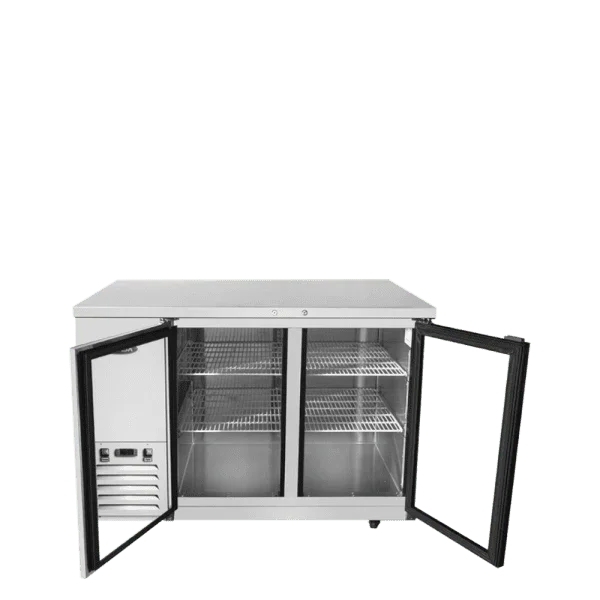 Atosa 48" Stainless Steel Hinged Glass 2 Doors Shallow Depth Back Bar Cooler SBB48GGRAUS1
