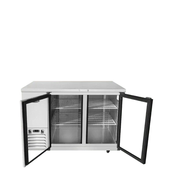 Atosa 59" Stainless Steel Hinged Glass 2 Doors Shallow Depth Back Bar Cooler SBB59GGRAUS1