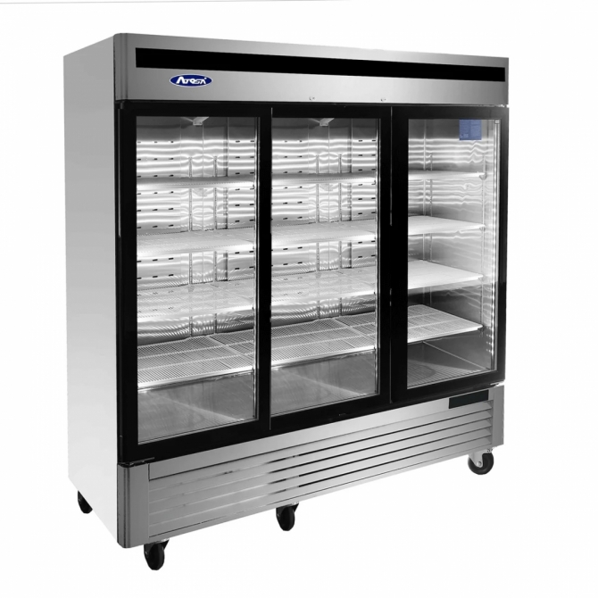 Atosa 81" Stainless Steel Hinged Glass 3 Door Cooler MCF8708GR
