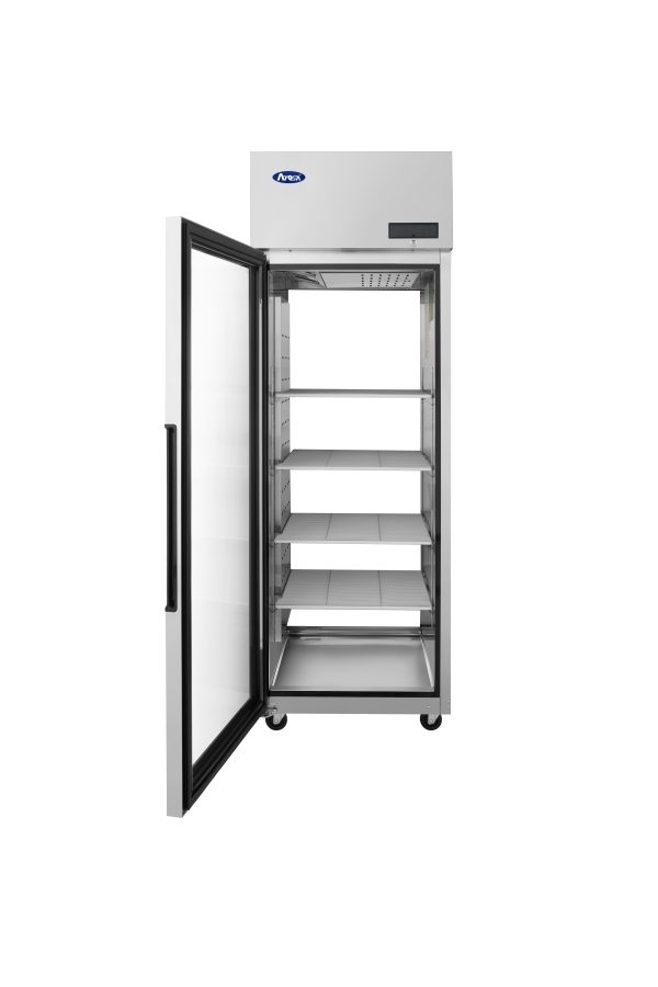 ATOSA PLUS-R1-GS-L-PT Top Mount Compressor Pass Thru LEFT Hinge FRONT Glass Doors Cooler
