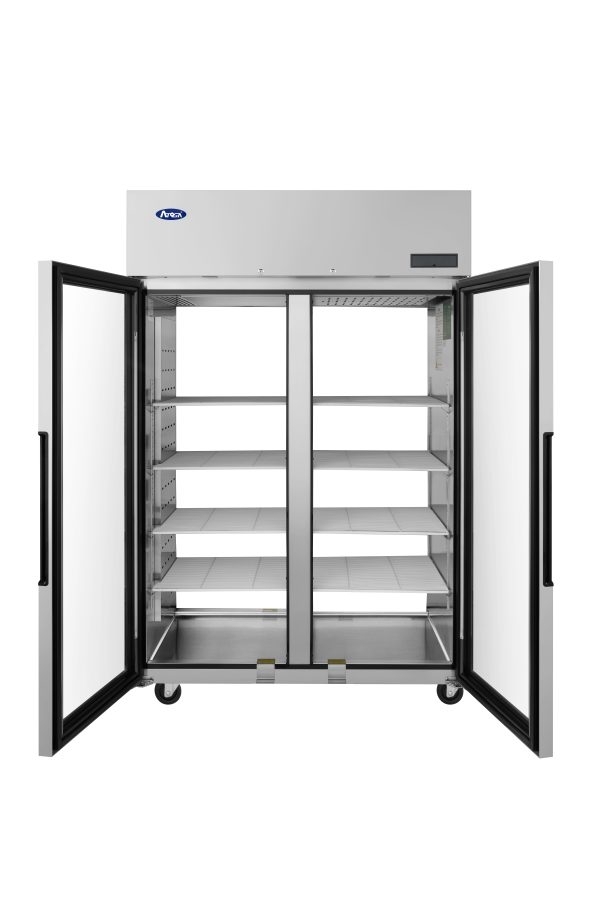 ATOSA PLUS-R2-GS-S-PT Top Mount Compressor Pass Thru Hinged FRONT Glass 2 Doors Cooler