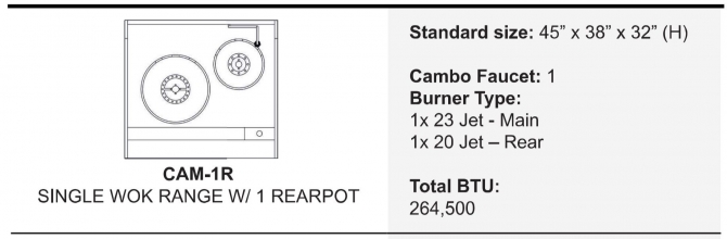 Cambo CAM-1R Wok Range 1 Hole with Rear Pot