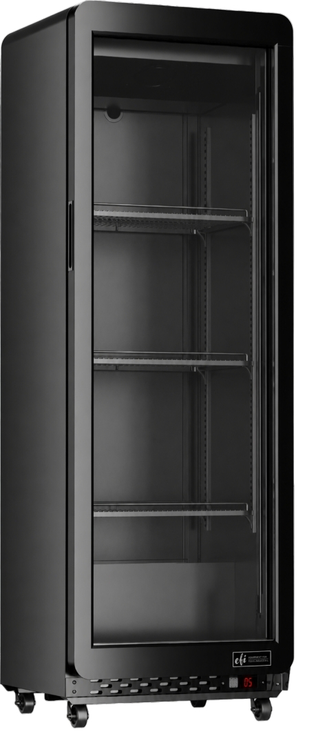 EFI C1-2161GD Black Exterior Right Hinged Glass Single Door Cooler Rounded Frame 