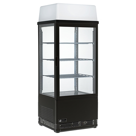 EFI CGSM-1738-B-L 17" Black Square Glass Refrigerated Display Case 4 Sides Glass with Top Light Box
