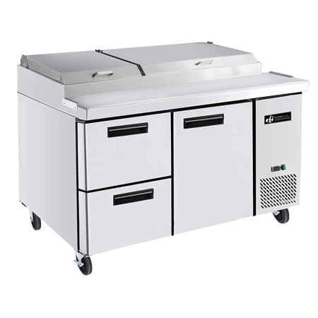 EFI CPDW2-67VC 67" Hinge Solid Stainless Steel 2 Drawers & 1 Right Hinged Solid Door Pizza Prep Cooler