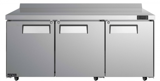 EFI CWDR3-72VC 72" Stainless Steel Hinged Solid 3 Doors Worktop Cooler with Backsplash