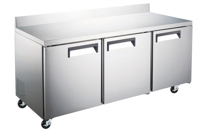 EFI CWDR3-72VCX 72" Stainless Steel Hinged Solid 3 Doors Worktop Cooler with Backsplash