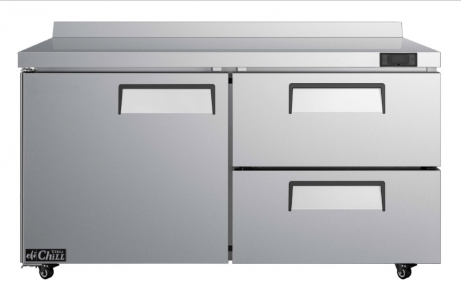 EFI CWDW2-60VC 60" Stainless Steel 2 Drawers with Left Hinged Solid 1 Door  Worktop Cooler with Backsplash