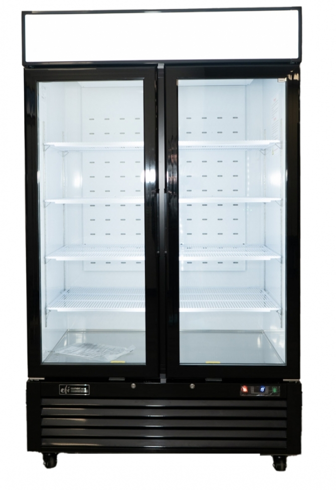 EFI F2-48GDVC 48" Black Exterior Hinged Glass 2-Doors Reach In Freezer Bottom Mount