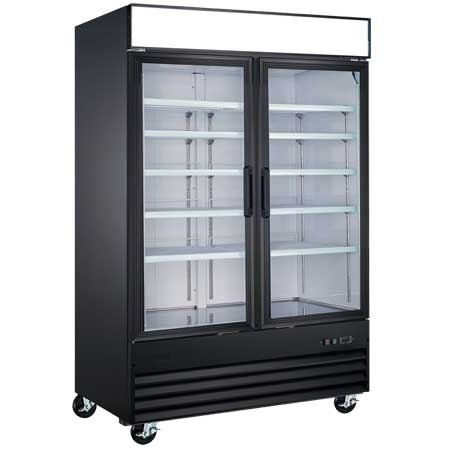 EFI F2-49GDVCX 49" Black Exterior Hinged Glass 2-Doors Reach In Freezer Bottom Mount