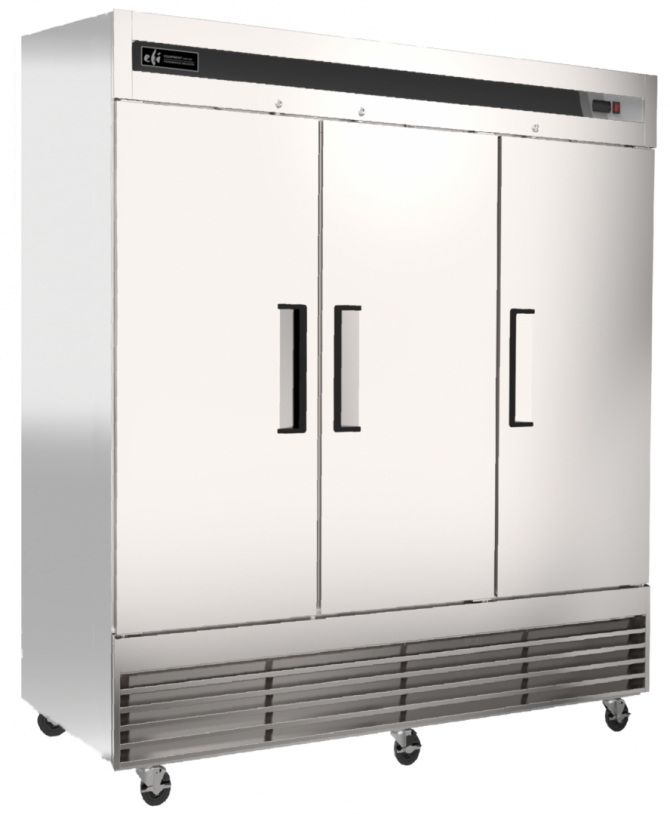 EFI F3-82VCX 82" Stainless Steel Hinged Solid 3 Doors Reach In Freezer Bottom Mount