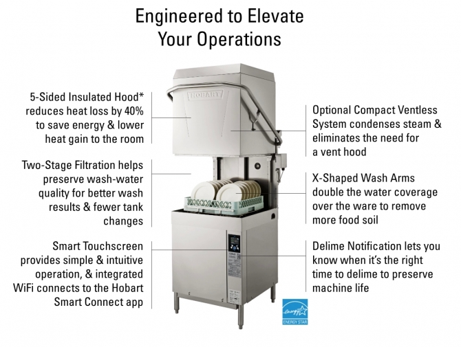 Hobart AM16VLT-BAS Base Electric Ventless High Temperature Door Type Commercial Dishwasher