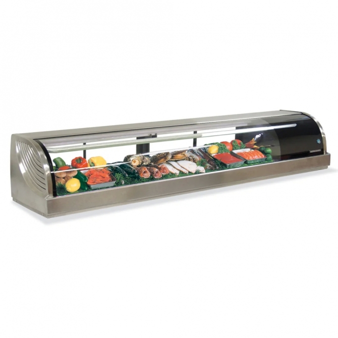 Hoshizaki 71" Right Side Condenser Curved Glass Refrigerated Sushi Display Case HNC-180BA-R-SLH 