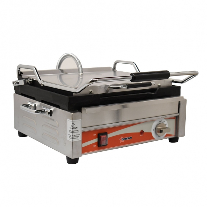 Omcan 19936 Single Panini Grill with Grooved Plates 12" x 15" Cooking Surface – 120V, 1800W