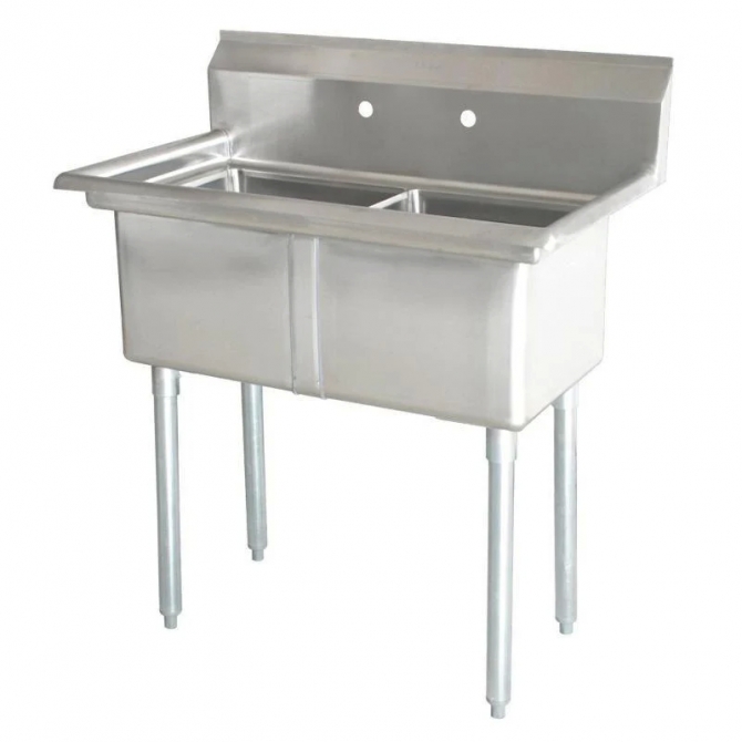 Omcan 22119 Two Tub Sink stainless steel with 1.8" Corner Drain Without Drainboard