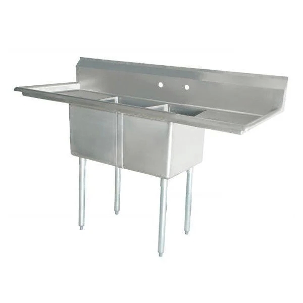 Omcan 25258 Two Tub Sink Stainless Steel  with 1.8" Corner Drain with LEFT and RIGHT Drainboard