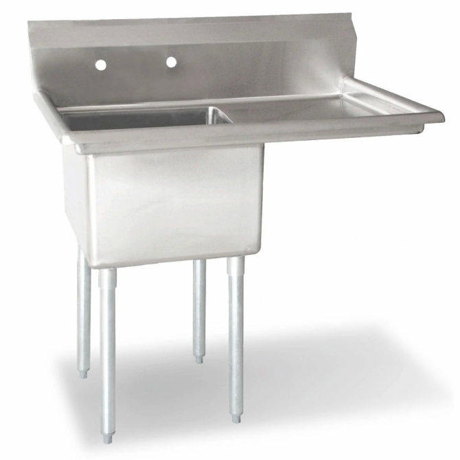 Omcan 25264 One Tub Sink Stainless Steel  with 1.8" Corner Drain and RIGHT Drainboard