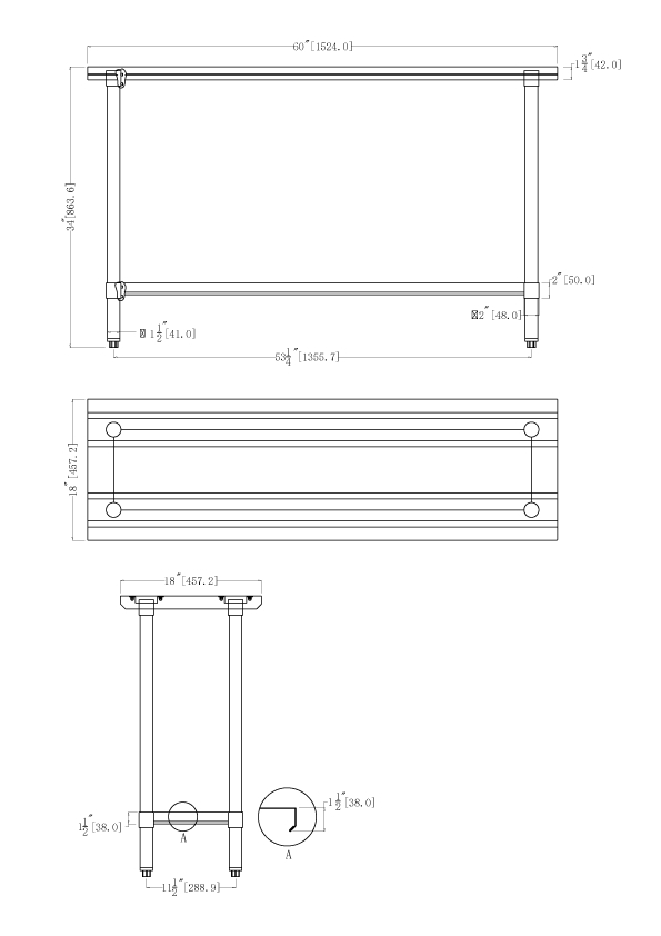 Omcan 47722 18"x60"x35"H Stainless Steel Work Table 