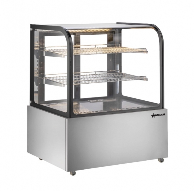 Omcan 48389 49" Floor Model Display Warmer 2 Shelves Curved Front Glass