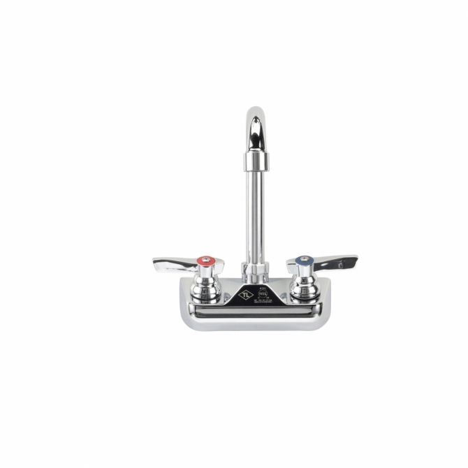 TOP LINE® TLL15-4100-SE1Z Wall Mount Faucet 4" OC Ceramic Valves with 3-1/2" Swivel Gooseneck Spout, Retail Packaging