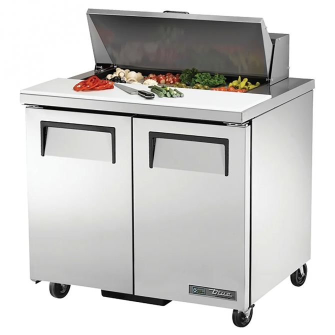 True 36" Stainless Steel Hinged Solid 2 Doors Sandwich table / Prep Cooler TSSU-36-08-HC