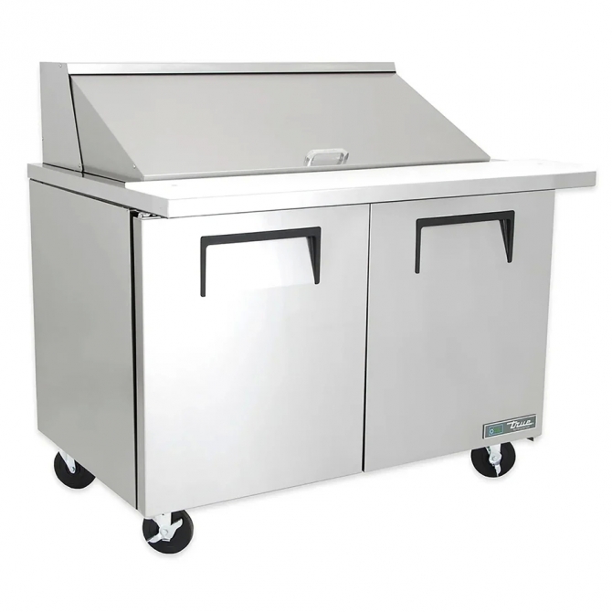 True 48" MEGA Stainless Steel Hinged Solid 2 Doors Sandwich table / Prep Cooler TSSU-48-18M-B-HC