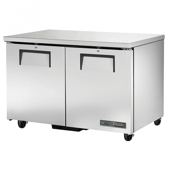 True 48" Stainless Steel Hinged Solid 2 Doors Under Counter Cooler TUC-48-HC