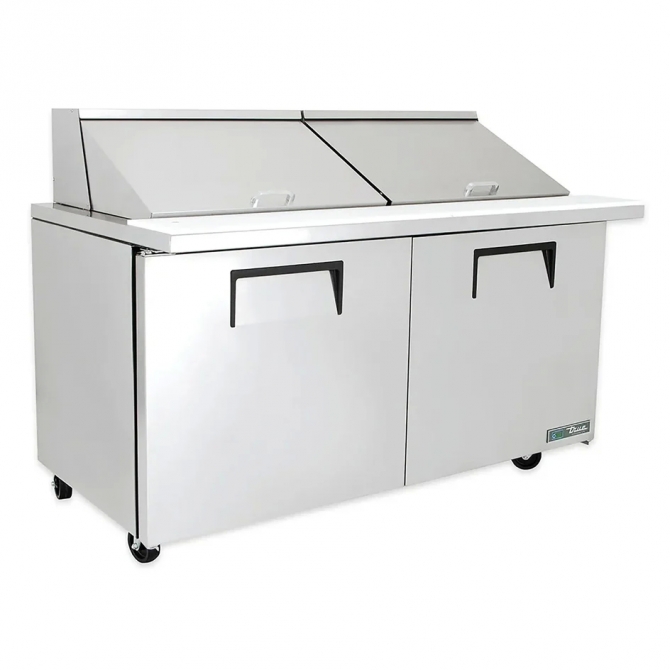 True 60" MEGA Stainless Steel Hinged Solid 2 Doors Sandwich table / Prep Cooler TSSU-60-24M-B-ST-HC