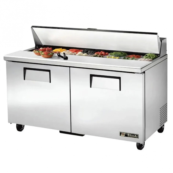 True 60" Stainless Steel Hinged Solid 2 Doors Sandwich table / Prep Cooler TSSU-60-16-HC