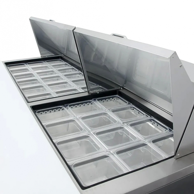 True 72" MEGA Stainless Steel Hinged Solid 3 Doors Sandwich table / Prep Cooler TSSU-72-30M-B-ST-HC