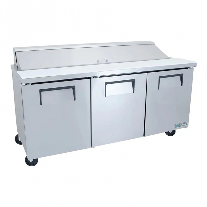True 72" Stainless Steel Hinged Solid 3 Doors Sandwich table / Prep Cooler TSSU-72-18-HC