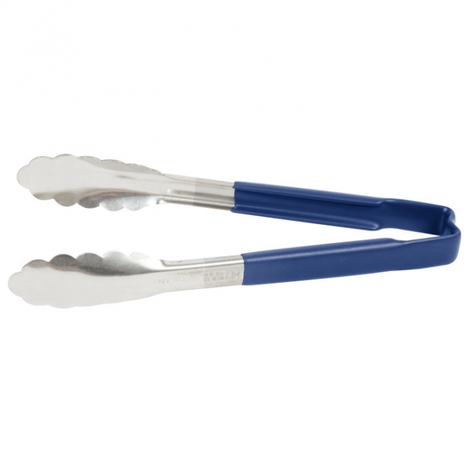 Vollrath 4780930 with Blue handle one-piece scalloped 9" tongs 