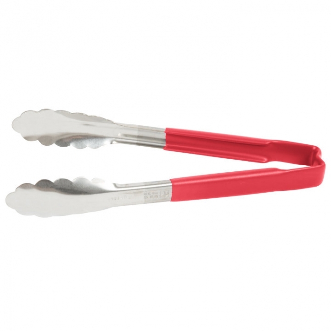 Vollrath 4780940 with Red handle one-piece scalloped 9" tongs 