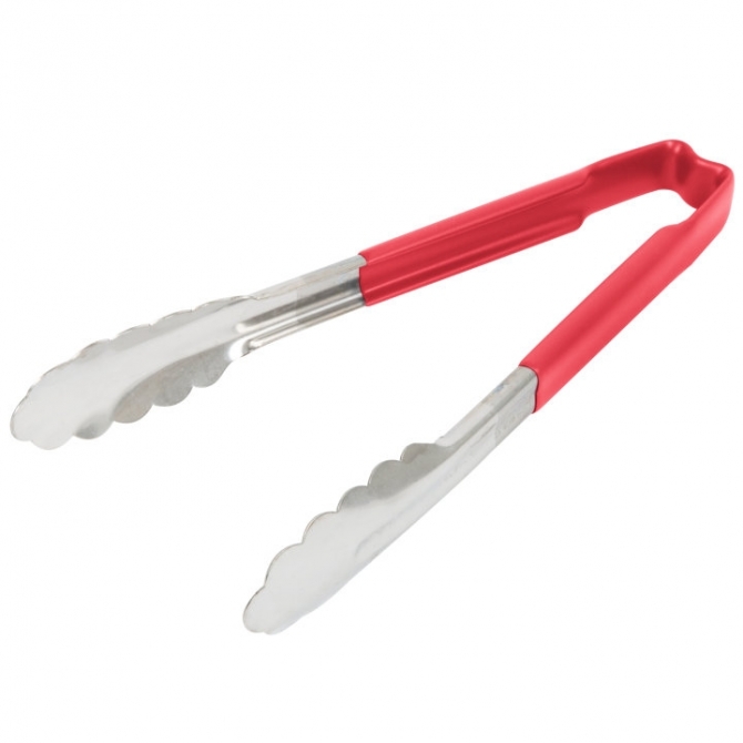 Vollrath 4780940 with Red handle one-piece scalloped 9" tongs 