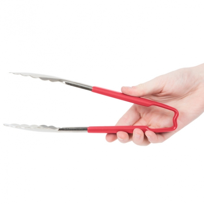 Vollrath 4780940 with Red handle one-piece scalloped 9" tongs 