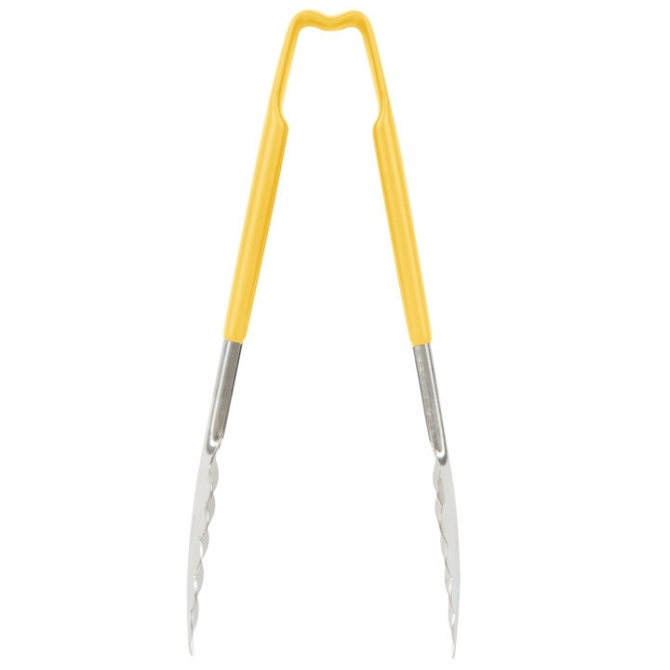Vollrath 4780950 with Yellow handle one-piece scalloped 9" tongs 