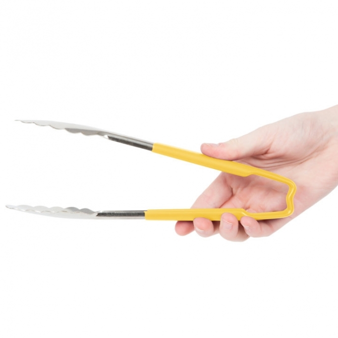 Vollrath 4780950 with Yellow handle one-piece scalloped 9" tongs 