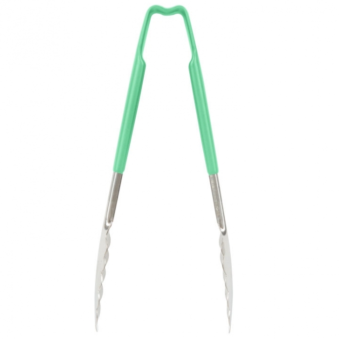 Vollrath 4780970 with Green handle one-piece scalloped 9" tongs 
