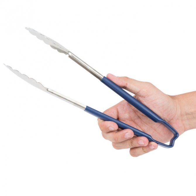 Vollrath 4781230 with Blue handle one-piece scalloped 12" tongs 