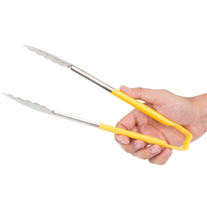Vollrath 4781250 with Yellow handle one-piece scalloped 12" tongs 