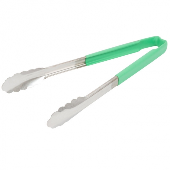 Vollrath 4781270 with Green handle one-piece scalloped 12" tongs 