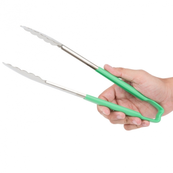 Vollrath 4781270 with Green handle one-piece scalloped 12" tongs 