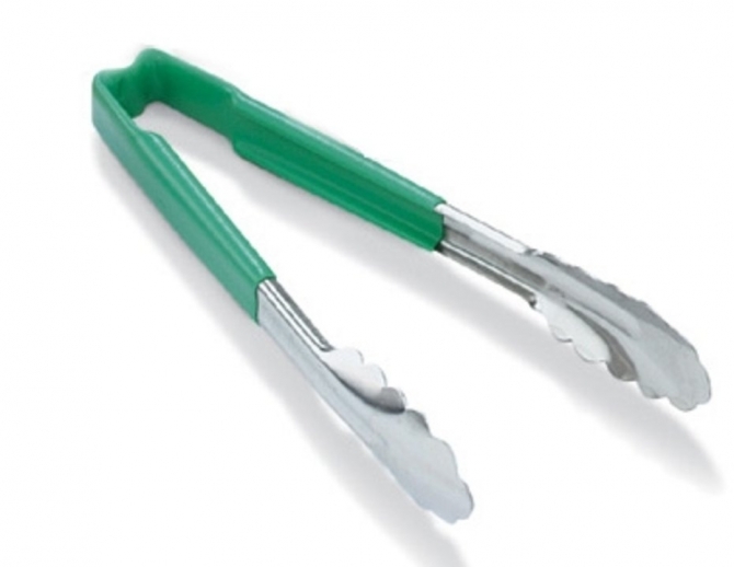 Vollrath 4781270 with Green handle one-piece scalloped 12" tongs 