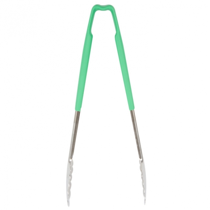 Vollrath 4781270 with Green handle one-piece scalloped 12" tongs 