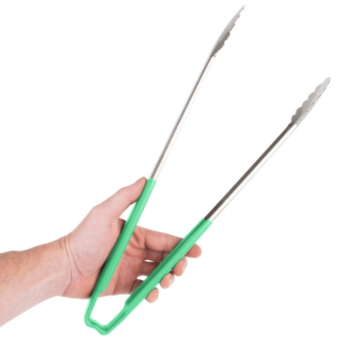 Vollrath 4781670 with Green handle one-piece scalloped 16" tongs 