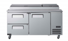 EFI CPDW2-67VC 67" Hinge Solid Stainless Steel 2 Drawers & 1 Right Hinged Solid Door Pizza Prep Cooler