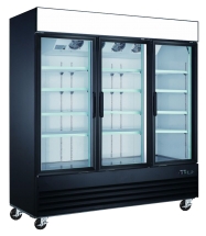 EFI F3-78GDVCX 78" Black Exterior Hinged Glass 3 Doors Reach In Freezer Bottom Mount