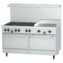 Garland X60-6G24RR 60" Sunfire Restaurant Range with Six Burners with Right 24" Flat Manual Griddle and Two (2) Standard Gas Oven