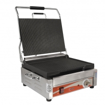 Omcan 19936 Single Panini Grill with Grooved Plates 12" x 15" Cooking Surface – 120V, 1800W
